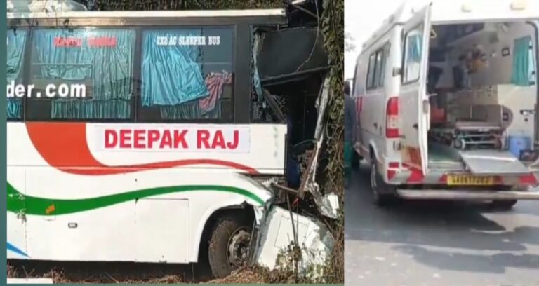 कुशीनगर में दिल्ली से दरभंगा जा रही स्लीपर बस हुई दुर्घटनाग्रस्त