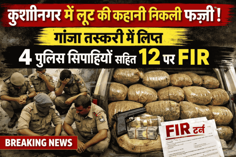 कुशीनगर में लूट की कहानी निकली फर्जी! गांजा तस्करी में लिप्त 4 पुलिस सिपाहियों सहित 12 पर FIR