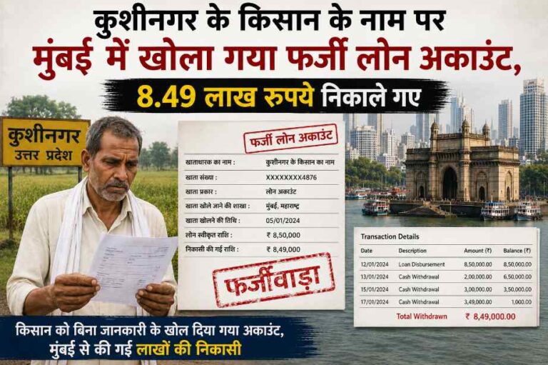 कुशीनगर के किसान के नाम पर मुंबई में खोला गया फर्जी लोन अकाउंट, 8.49 लाख रुपये निकाले गए