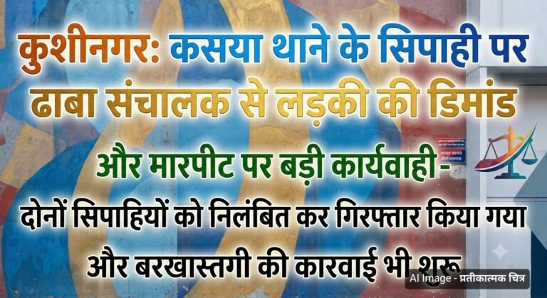 कुशीनगर: कसया थाने के सिपाही पर ढाबा संचालक से लड़की की डिमांड और मारपीट पर बड़ी कार्यवाही